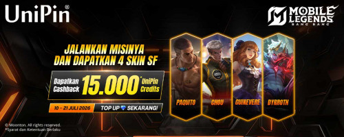 Sikat Misi MLBB: Dapatkan 4 Skin SF & Cashback 15.000 UniPin Credits!